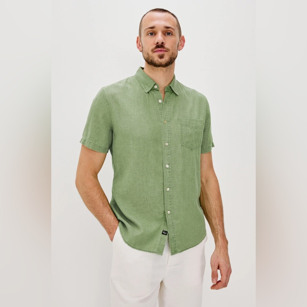 Rails Paros Short Sleeve Linen Blend Button-Up Shirt Matcha Green Size Large